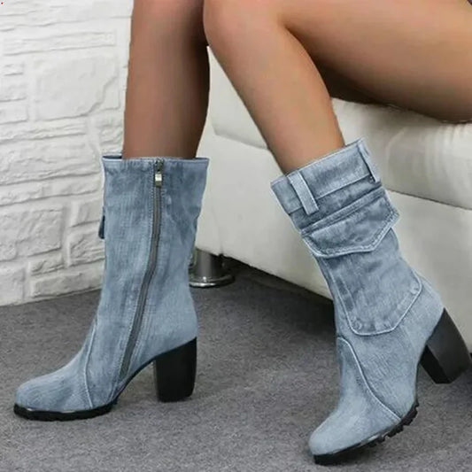 New Denim Style Casual High Heel Boot