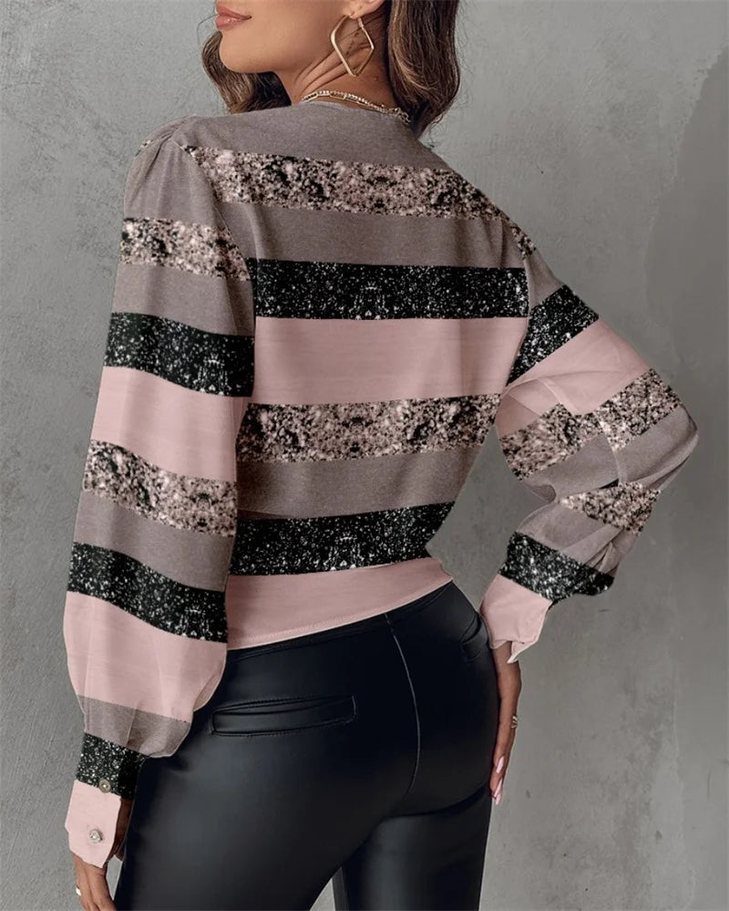 Sexy V Neck Long Sleeve Summer Fashion Elegant Blouse.  S-2X