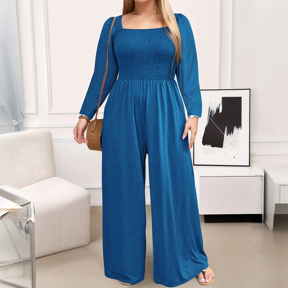 Plus Size Women Wide Leg Jumpsuit Autumn Winter One-piece Long Sleeve Jumpsuit Fashion.