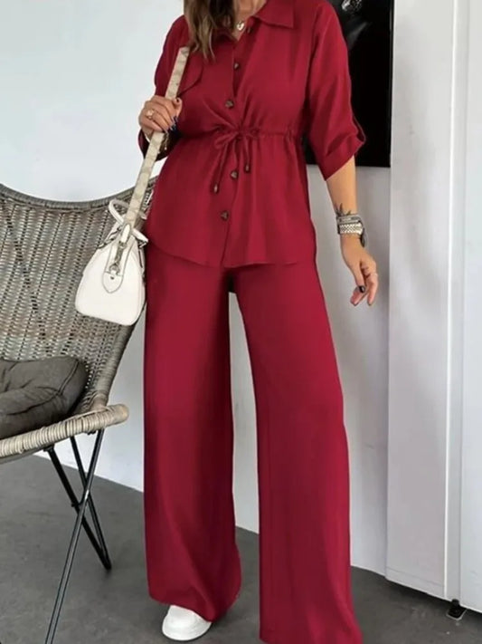 New Fashion Women's Long Sleeve Suit Casual Baggy Drawstring Shirt And Pants Female Two Piece Set.  S-3X
