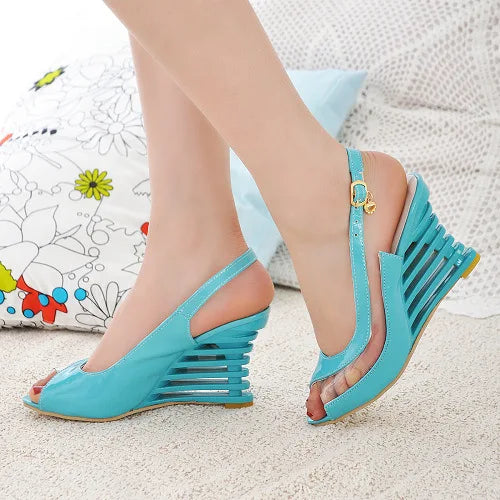 New Women Heel Sandals Buckle Open Toe High Wedge Summer Sexy Women Shoe