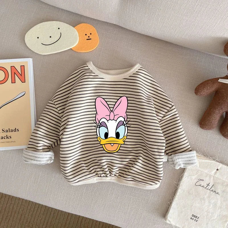 Disney Mickey Mouse 1-8T Cotton Children Clothing Long Sleeve T-shirts Striped Boy Girl Tops Kids T-shirt Autumn Spring Tee Kids