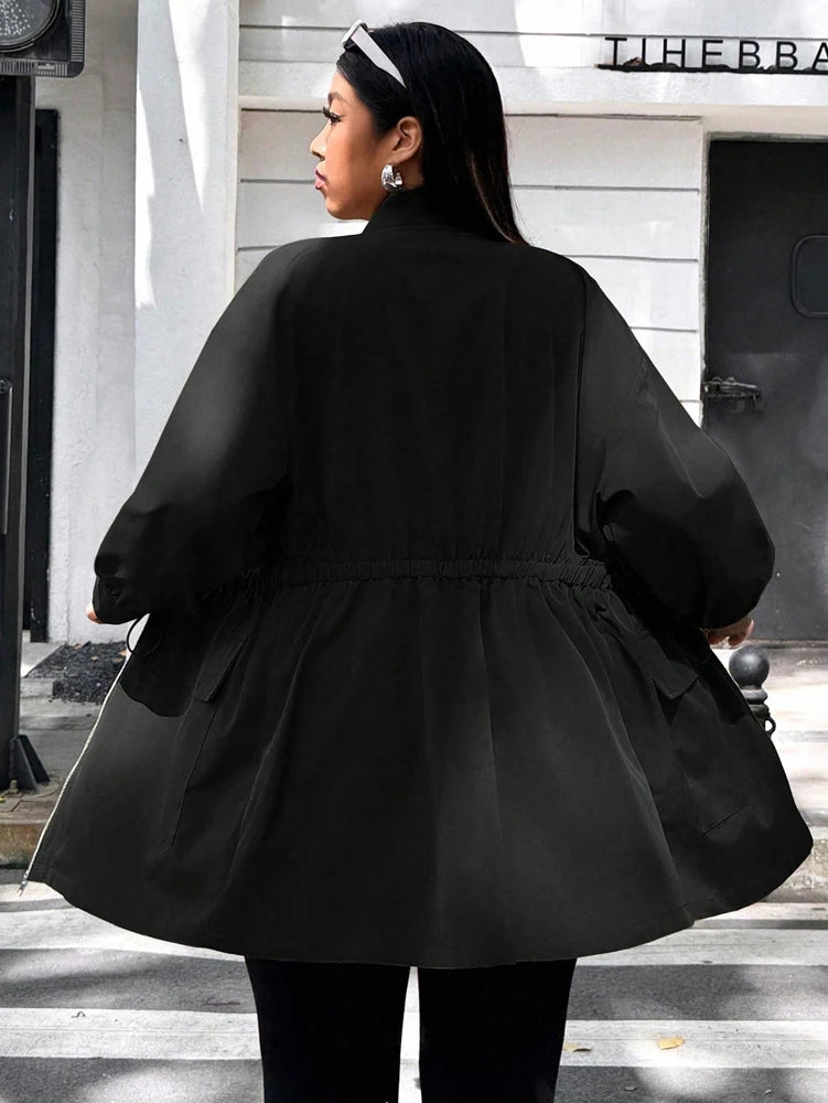 Plus Size Women's Solid Colour Jacket Casual Fashion Wind  Breaker Zipper All Season Jacket.   Xl-4X
