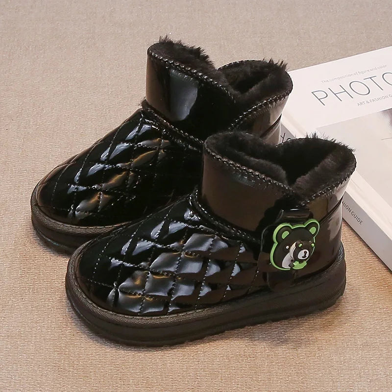 Kids Fashion Boots for Boys Girls Unisex 2024 Autumn Winter Cartoon Bear Classic Slip-on Children Thermal Snow Ankle Boots Warm