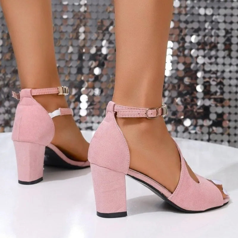 Women's Stylish Open Toe Sandals Quality Comfortable Chunky Heel Dress Shoe.