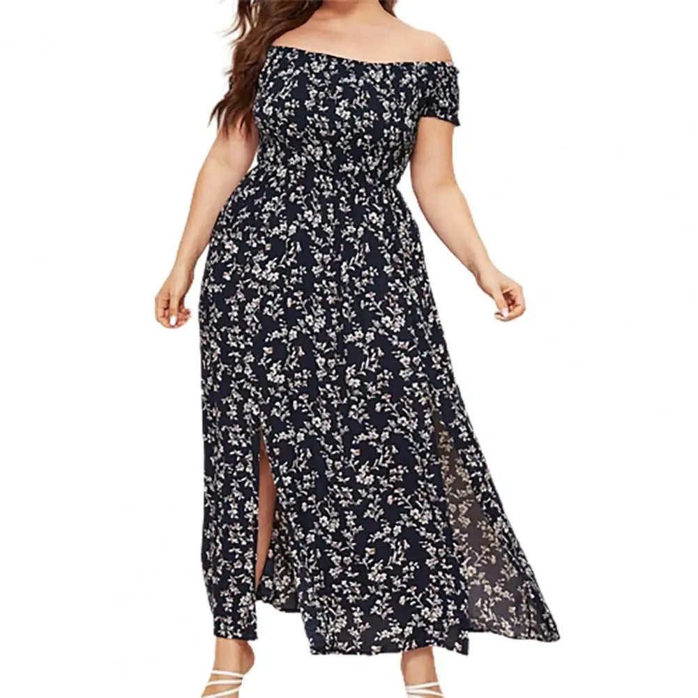 Curvy Size Long Off The Shoulder Maxi Dress Bohemian Style.