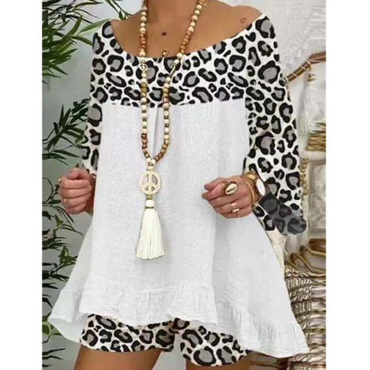 Women 2025 2 Piece Spring Summer Bohemian Casual Leopard Print Loose Fit Outfit.  S-3XL