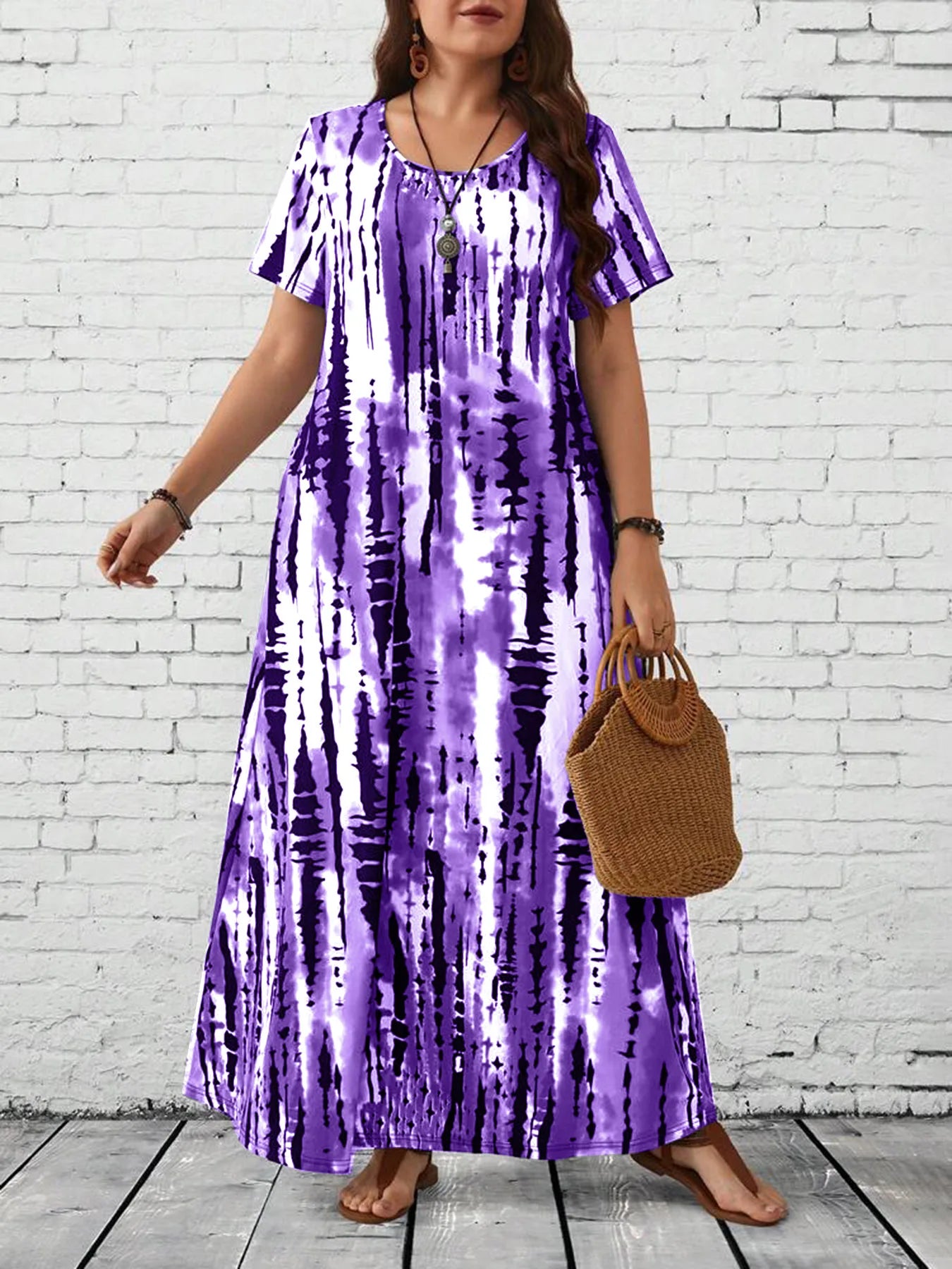 Summer women's casual printed long plus size dress