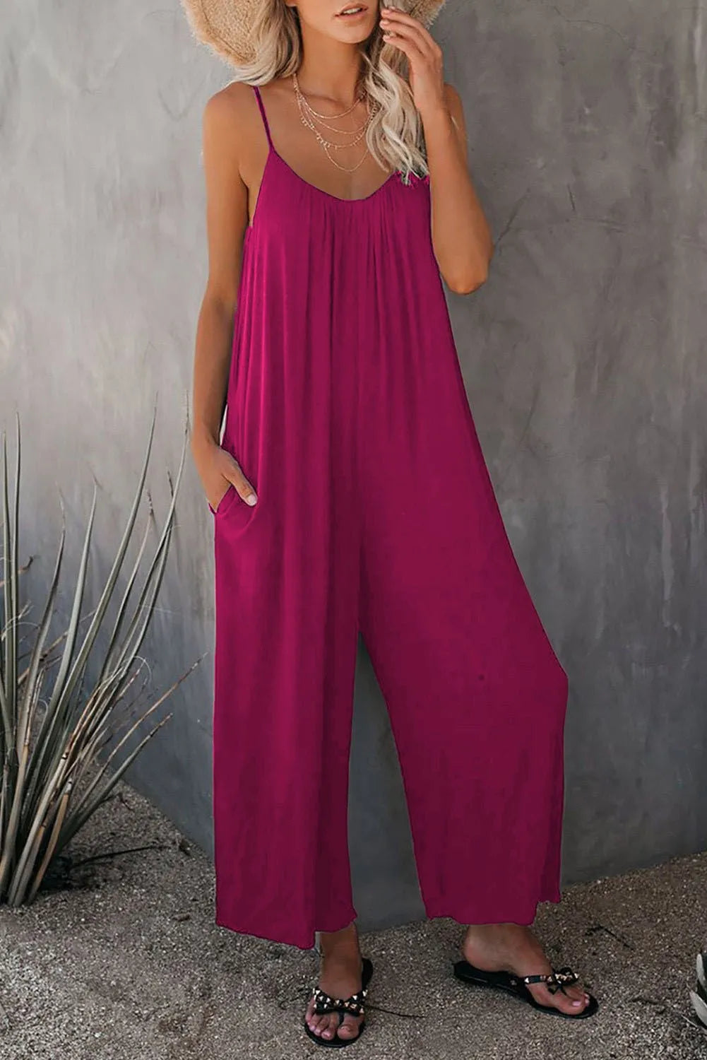 European Women's Summer New Solid Colour Pocket Casual Jumpsuit.  S-xxxL