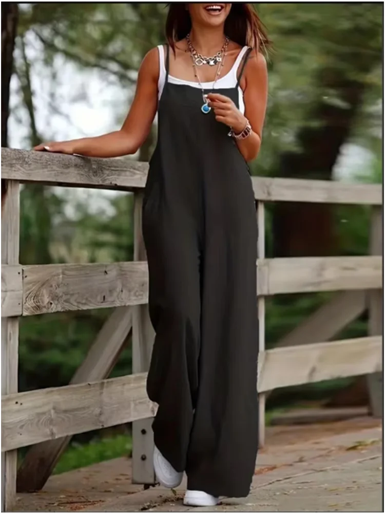Women's Sleeveless Jumpsuit with Suspender Loose Casual Pocket Summer jumpsuit.  S-2x
