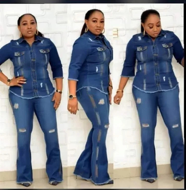 Two Piece Women Denim Suit