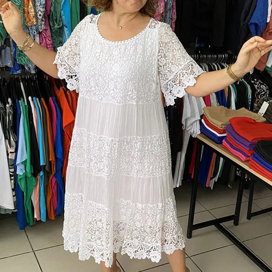 Ladies Summer Lace Embroidery Jacquard Crochet Dress Perfect For Spring And Summer Half Sleeve Loose Fit