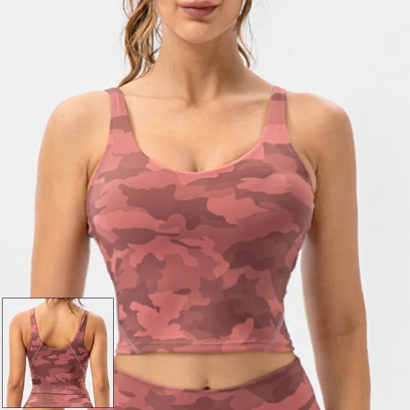 Camouflage Breathable Sports Bra, Fitness Yoga Crop Top