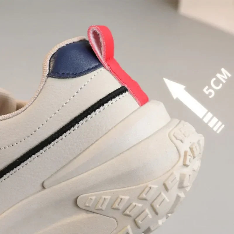Women Platform Adds Height and very comfortable ,Anti-slip Wear-resistant Leather Casual Sports Shoe
