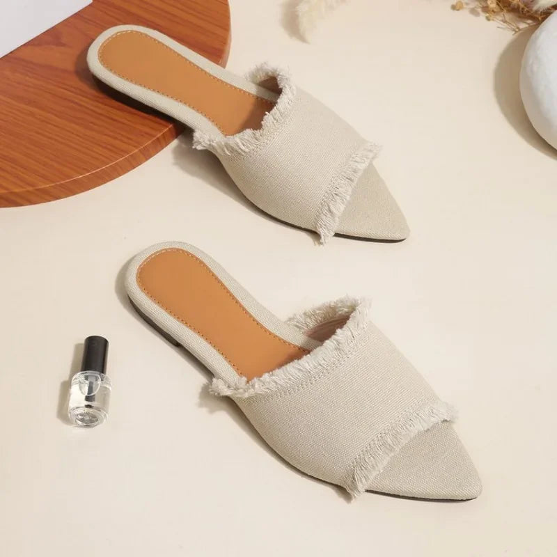 Women Flats Pointed Toe New Casual Slides.