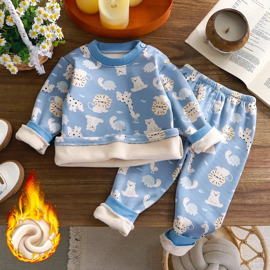 Kids Clothes Sets Boys Girls Pajamas Suit Winter Padded Tops Pant 2Pcs Autumn Thicken Warm Cartoon Long Sleeved Sleepwear Oufits