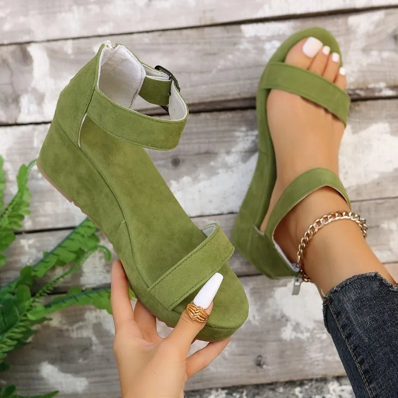Wedges Sandals Buckle Strap Thick Heel Non Slip Open Toe Casual Sandal.