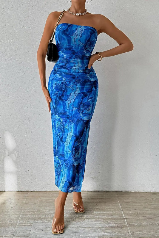 Summer Sexy  Hem Slit Sleeveless Printed Dress.  S-2X