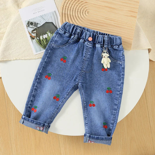 2025 New Girls Jeans Children Spring Autumn Fashion jeans flared pants Girls High Quality Bow leisure long Pants 0-5 Y
