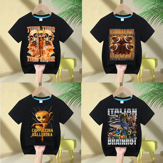 Italian-Brainrot Children's T-shirt Boys /Girls Short Sleeve Breathable 2025 Funny Italian Tee.