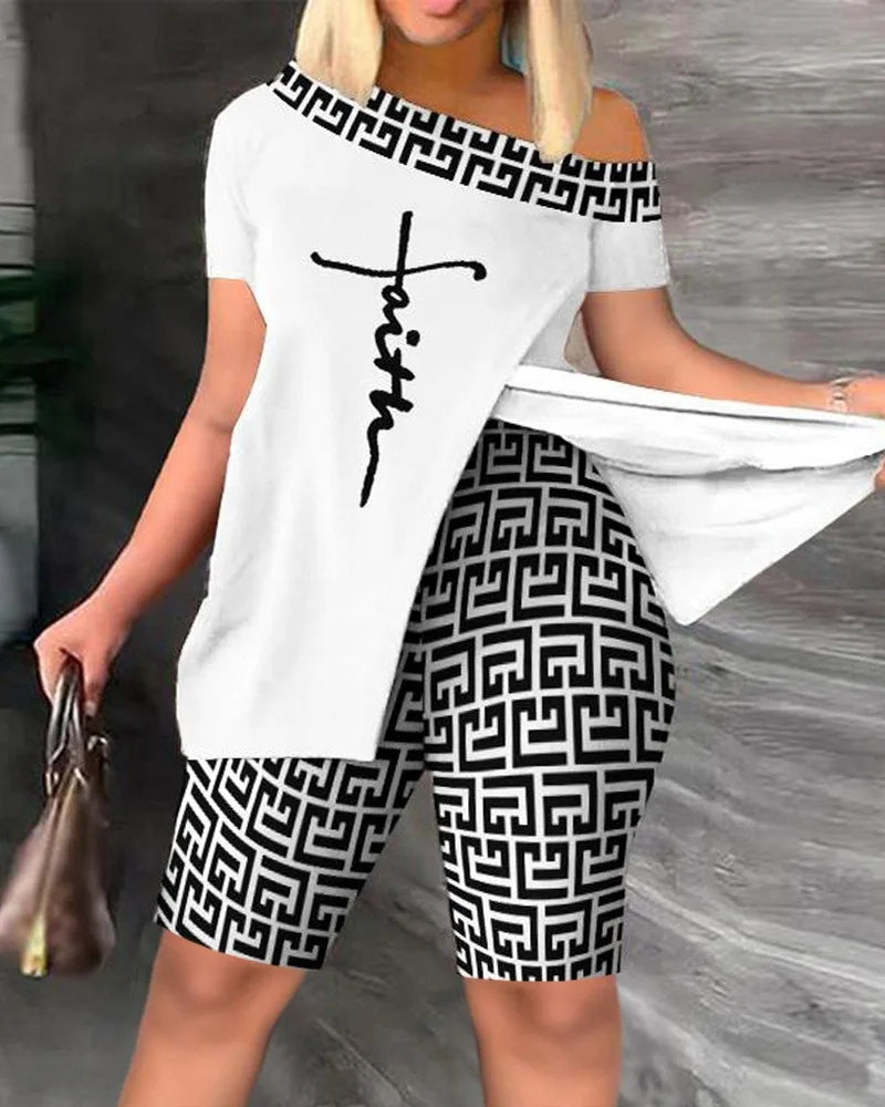 Fashion 2 Piece Set For Women Long Top And Shorts Suit 2025 Summer Casual Set.  S-3x