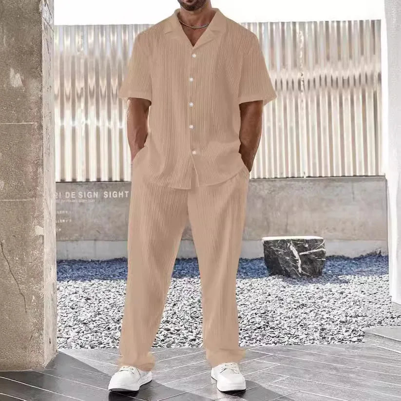 New Men's Commuter Suit Casual Button Shirt and Pants Two-piece Set for Men.  SZ: M-3X