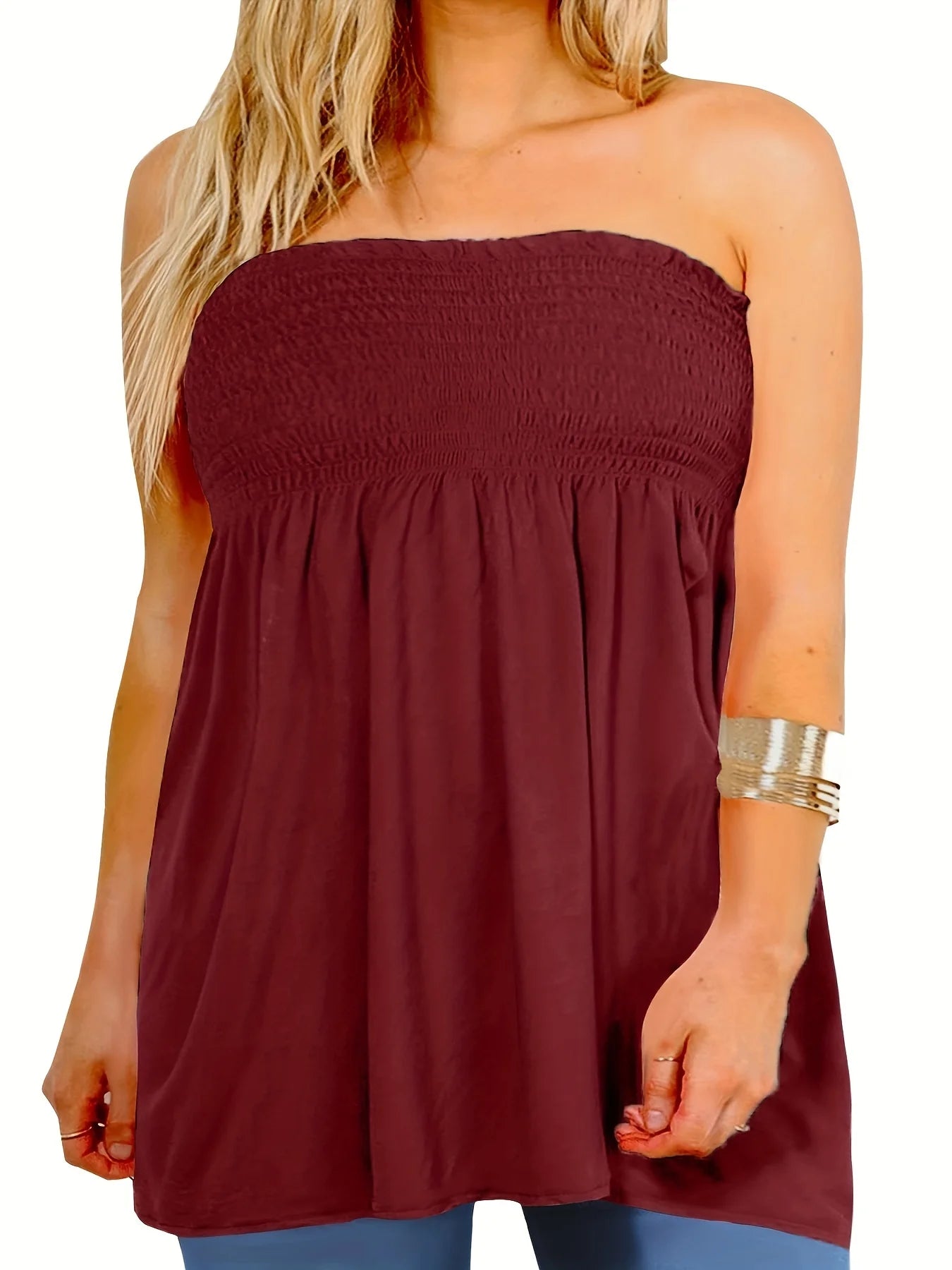 Plus Size Women's Sexy Pleated Tube Top.