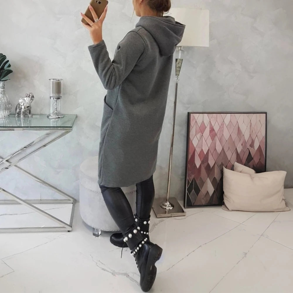 Women Loose Casual Side Zipper Jacket Thermal Hooded Jacket
