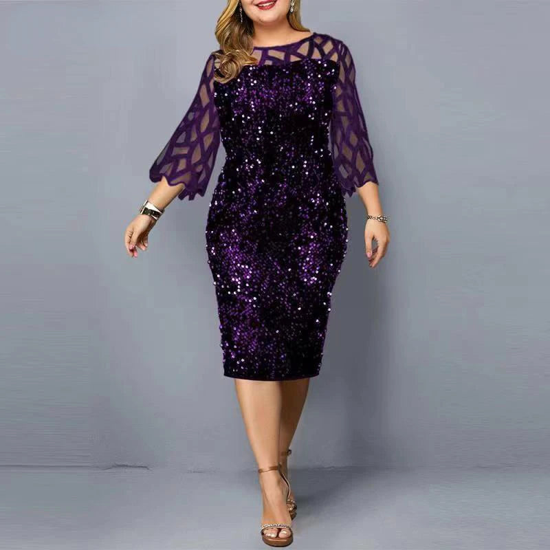 Elegant Sequin Plus Size Women Dress Sexy Casual Evening Party Dress