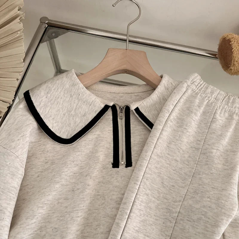 3-7Y Girls Spring Hoodies Set Korean Children's Spring and Autumn Fashionable Baby Doll Collar Hoodie Pants Casual Two Piece Set