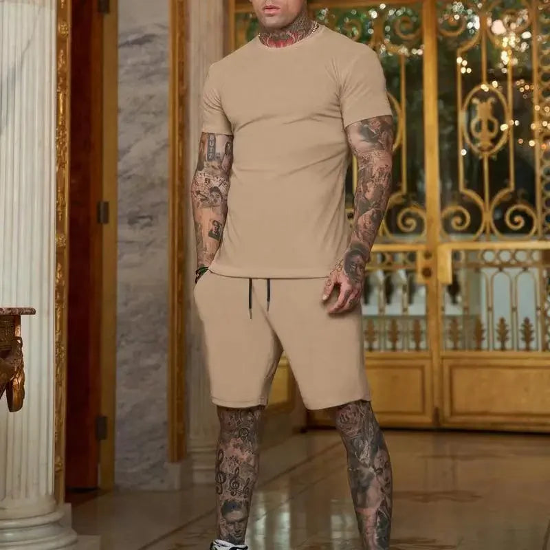 Fashionable and casual summer men's breathable T-shirt and short two-piece set.  Sz: S-3X