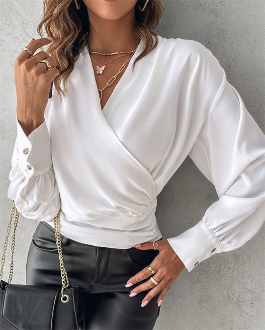 Sexy V Neck Long Sleeve Summer Fashion Elegant Blouse.  S-2X