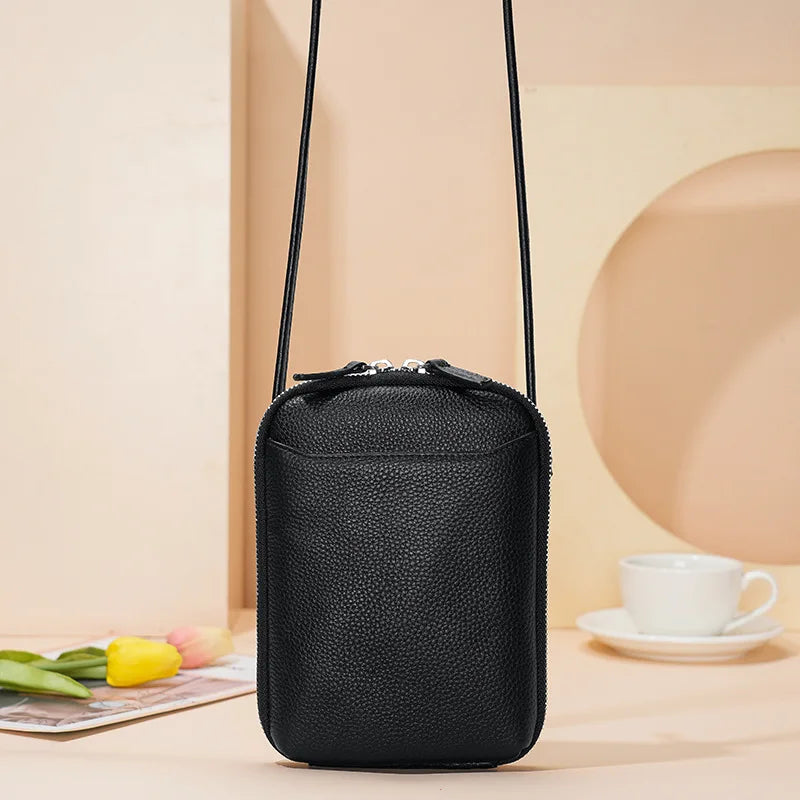 Genuine Leather Zipper Cross-body Shoulder Bag
