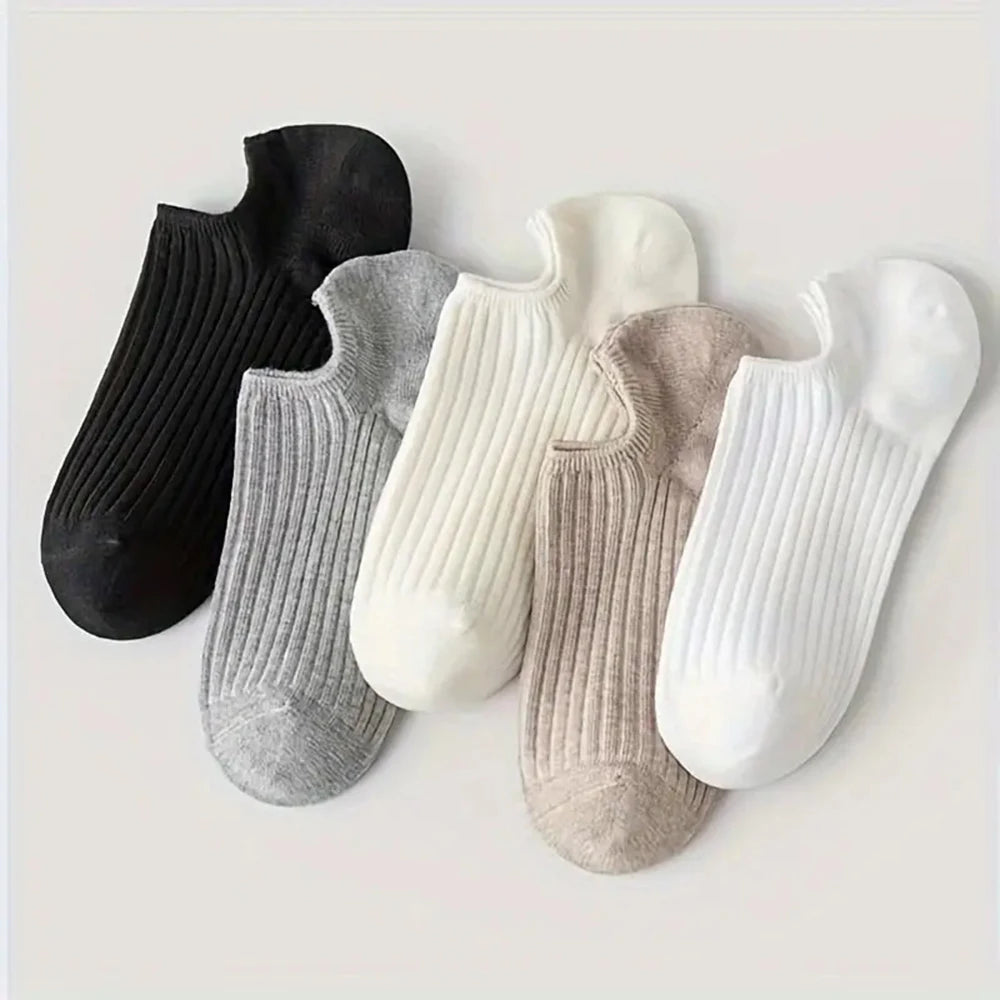 5/10 Pairs No Show Solid Boat Men Socks,Simple & Breathable Unisex Ankle Socks,Women's Stockings&Black Low Tube Cute Socks