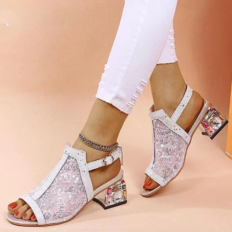New Women Summer Fashion Peep Toe Bling Sandals Buckle Strap Rhinestone Sandals