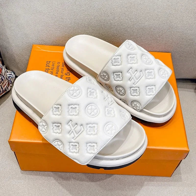 Summer New Luxury Designer Women's Thick Sole Slides Outdoor/Indoor Fashion Sandals Embossed Printing