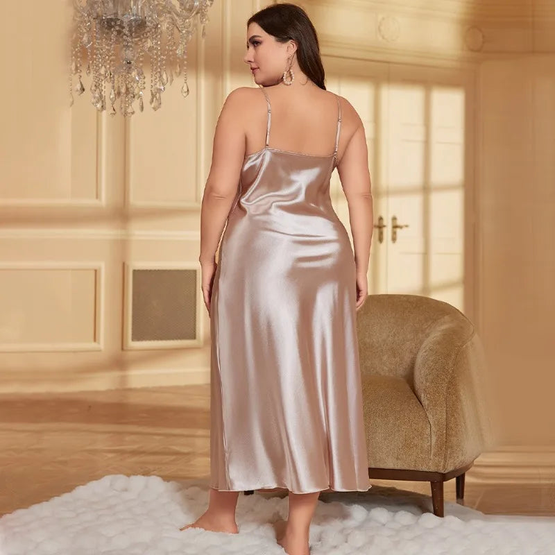 Quality Curvy Size Summer Thin Solid Colour Sleepwear Luxury Imitation Silk.