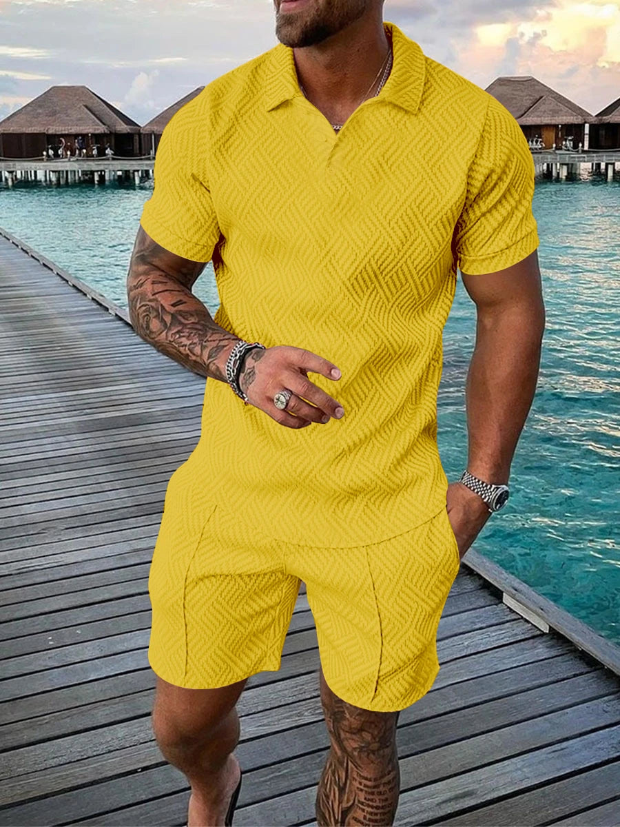 Men's summer fashion casual 3D printed Polo shirt lapel casual suit.  S-5X
