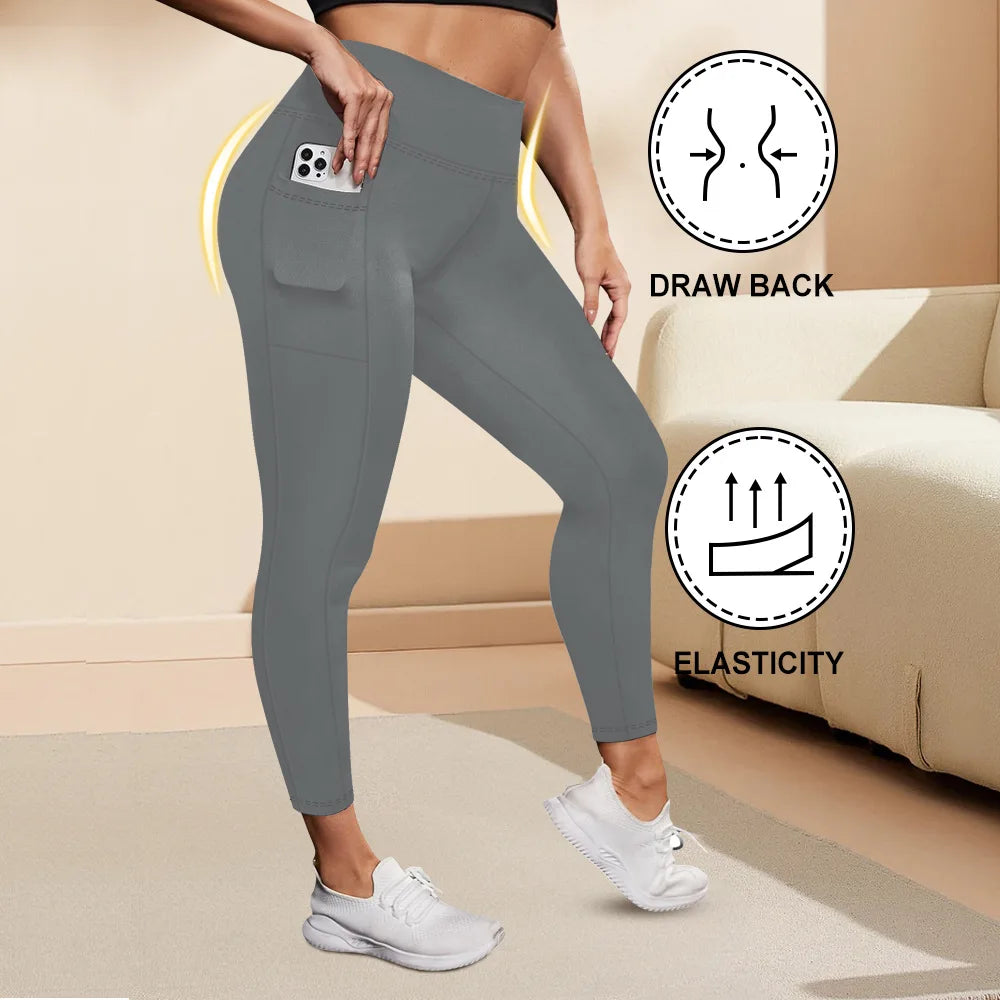 Women's High-Waisted Yoga Pants Plus Size Butt-Lifting Workout Leggings with Pockets Elastic Active-wear