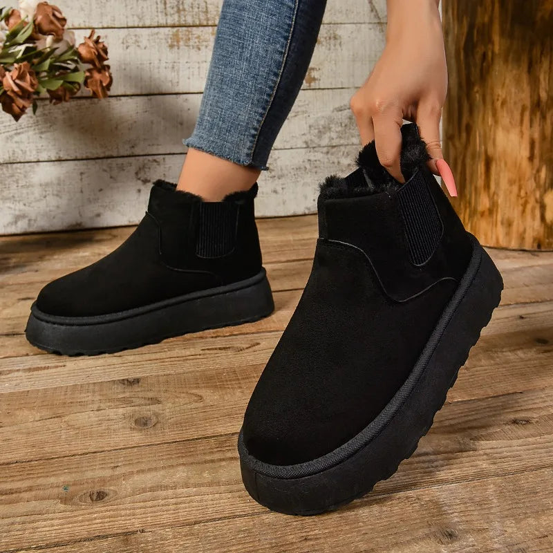 Winter Women Short Plush Warm Boot/Shoe Casual New Suede Fur Chelsea Ankle Platform.