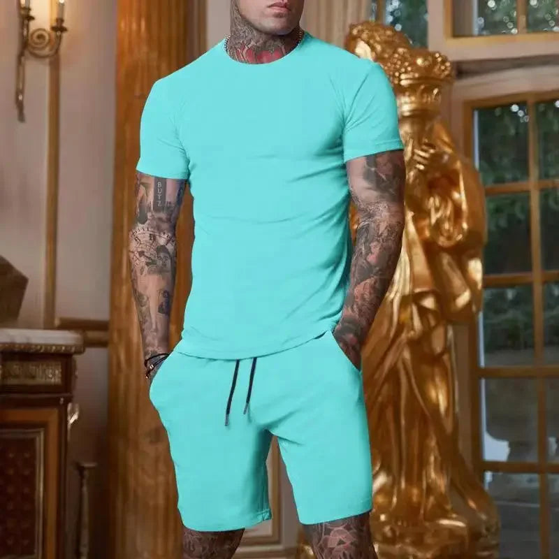 Fashionable and casual summer men's breathable T-shirt and short two-piece set.  Sz: S-3X