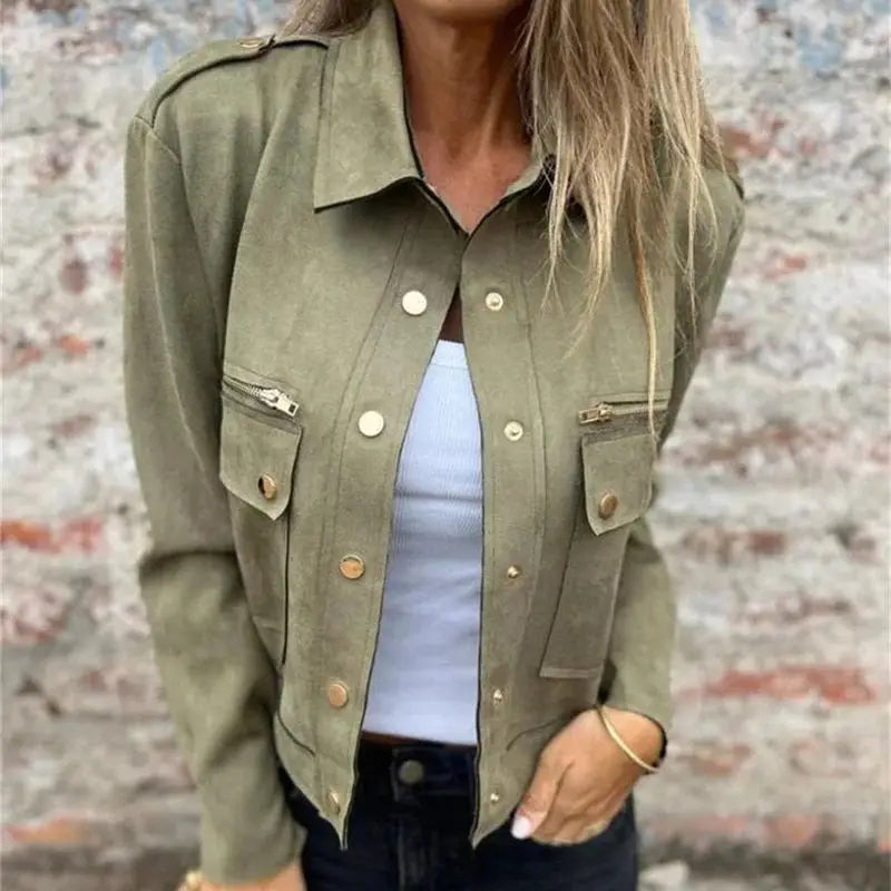 Plus size women's fashion casual deerskin velvet button long-sleeved jacket