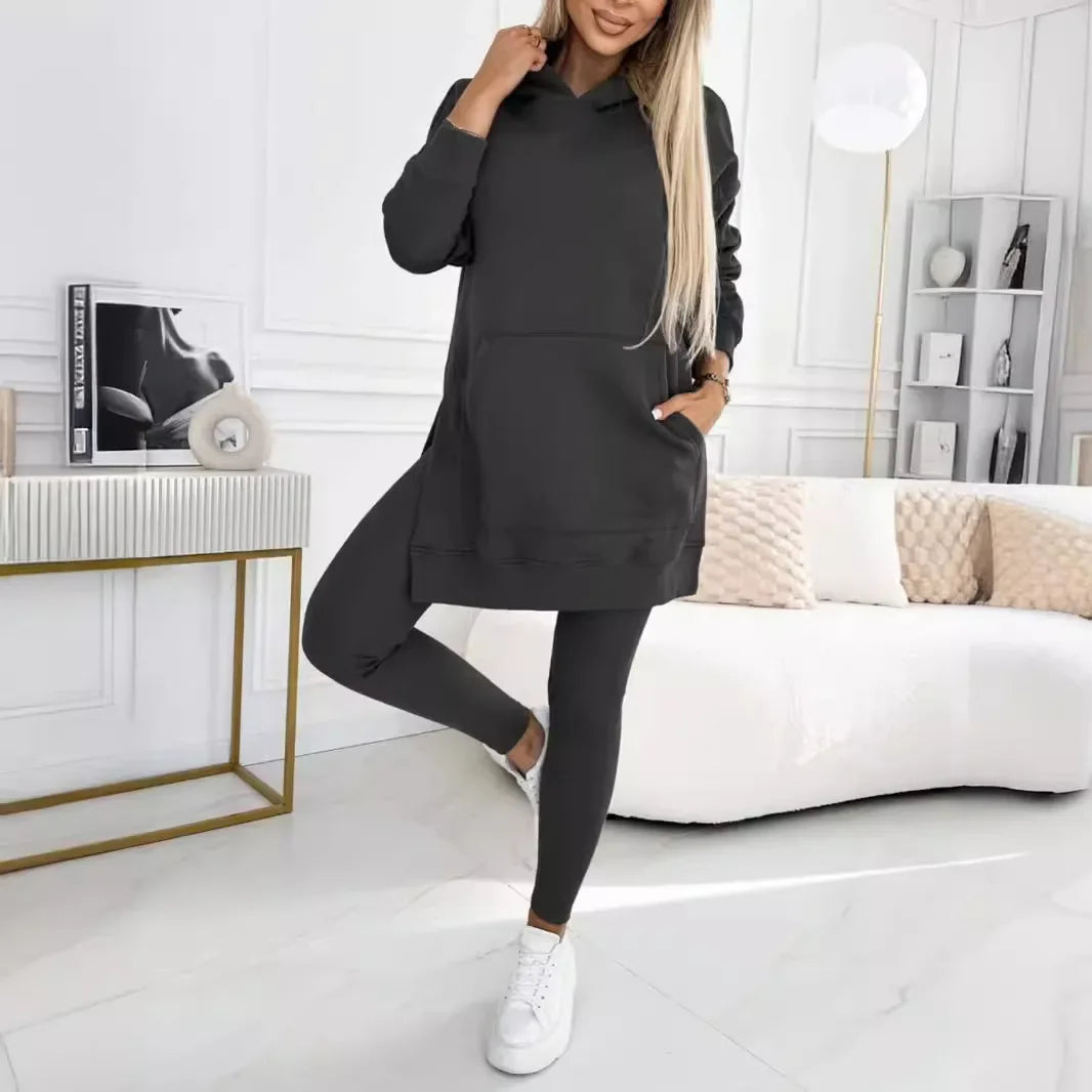 European Style Sporty Casual Hooded Sweatshirt Thickened Screw Thread Two-Piece Outfit.  S-5x