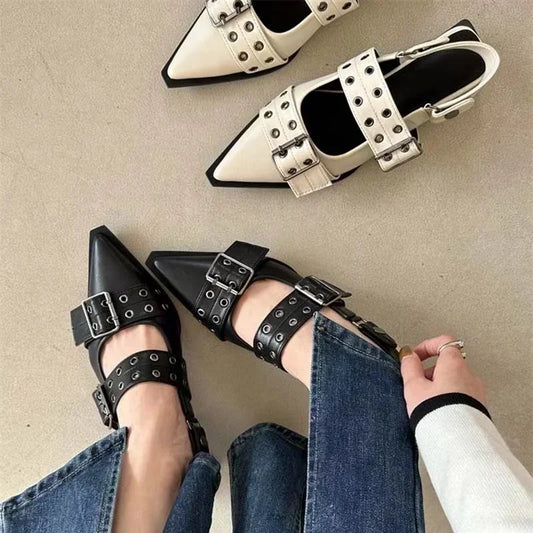 Slingback Chunky Heel Women's Rivet Street Style Vintage Casual Sandals