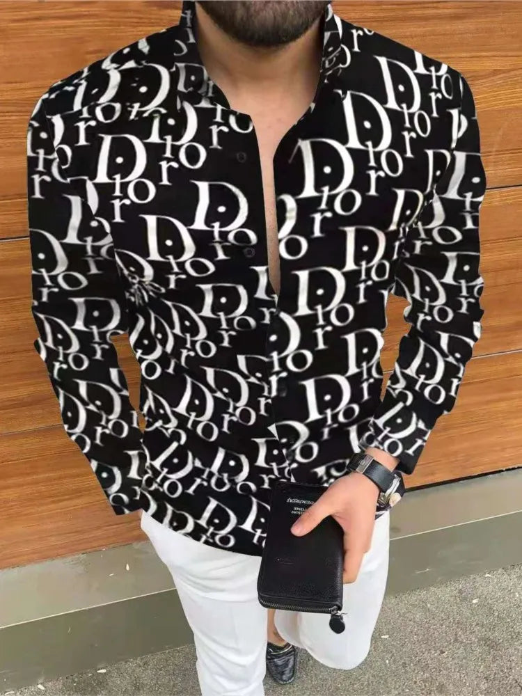 New Men's Long Sleeve Casual Printed Shirt Long Sleeve Shirt.  Sz: S-5Xl