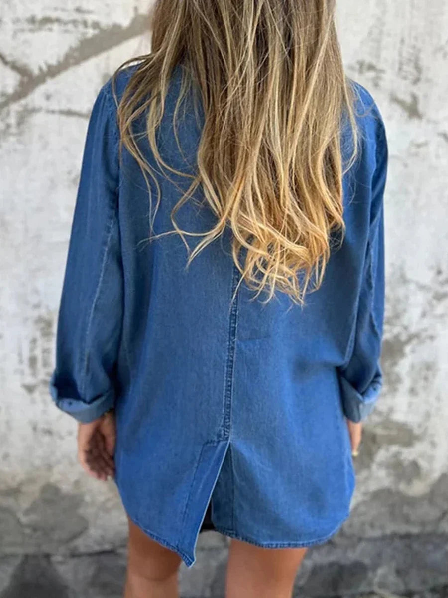 Women's Oversized Denim Vintage Long Sleeve Button Down Boyfriend Jean Jacket.  S-XL