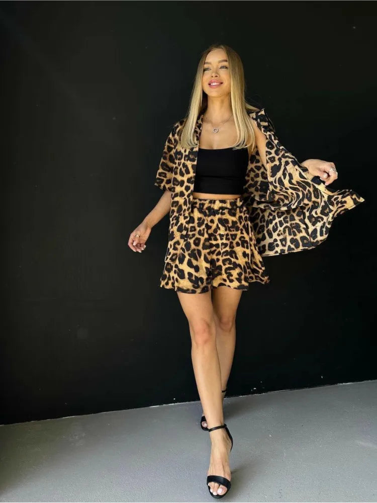 Summer Leopard Print Two Piece Set Fashion Commuting Set.  S-2X