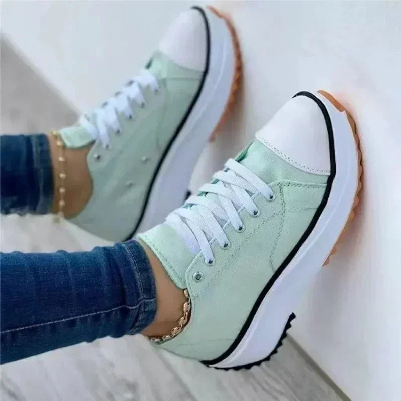 Women's Quality Canvas Sport Shoes Breathable Casual Female Thick Sole Lace-Up Vulcanized Shoes