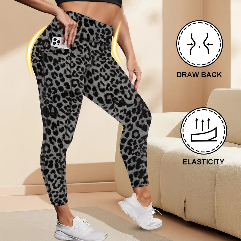 Women's High-Waisted Yoga Pants Plus Size Butt-Lifting Workout Leggings with Pockets Elastic Active-wear