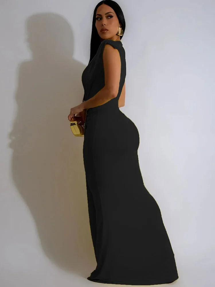 Elegant Ruched Body-con Maxi Dress for Women Party Evening Deep V-neck Sheath Celebrity Formal Long Dress.  S-2X